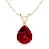 Angara Lab-grown V-bale Pear-shaped Ruby Solitaire Pendant In Yellow Gold/deep Rich Red