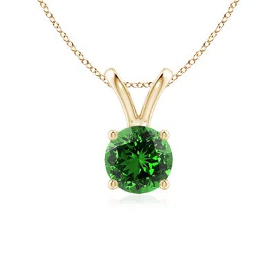 Angara Lab-grown V-bale Round Emerald Solitaire Pendant In Gold