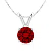Angara Lab-grown V-bale Round Ruby Solitaire Pendant In White Gold/deep Rich Red