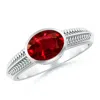 Angara Lab-grown Vintage Inspired Bezel-set Oval Ruby Ring With Grooves In White Gold/deep Rich Red