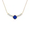 Angara Lab-grown Vintage Inspired Blue Sapphire And Lab Diamond Curved Bar Pendant In Yellow Gold/deep Rich Blue