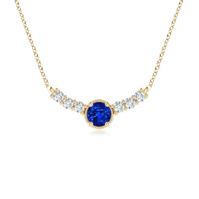 Angara Lab-grown Vintage Inspired Blue Sapphire And Lab Diamond Curved Bar Pendant