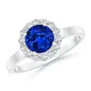 Angara Lab-grown Vintage Inspired Blue Sapphire Halo Ring With Diamond In White Gold/deep Rich Blue