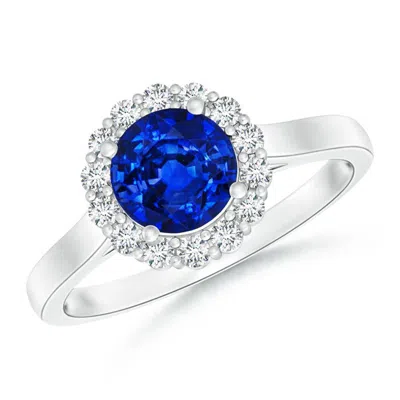 Angara Lab-grown Vintage Inspired Blue Sapphire Halo Ring With Diamond In Metallic