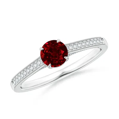 Angara Lab-grown Vintage Inspired Claw-set Round Ruby Solitaire Ring In Metallic
