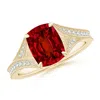 Angara Lab-grown Vintage Inspired Cushion Rectangular Ruby Split Shank Engagement Ring In Yellow Gold/deep Rich Red