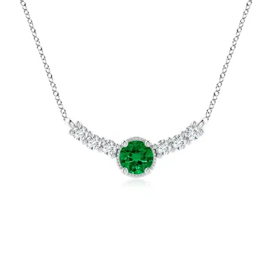 Angara Lab-grown Vintage Inspired Emerald And Lab Diamond Curved Bar Pendant In Metallic