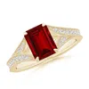 Angara Lab-grown Vintage Inspired Emerald-cut Ruby Split Shank Engagement Ring In Yellow Gold/deep Rich Red