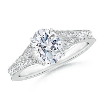 Angara Lab-grown Vintage Inspired Oval Diamond Split Shank Engagement Ring In Metallic