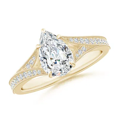 Angara Lab-grown Vintage Inspired Pear Diamond Split Shank Engagement Ring In Gold
