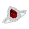 Angara Lab-grown Vintage Inspired Pear Ruby Double Halo Engagement Ring In White Gold/deep Rich Red