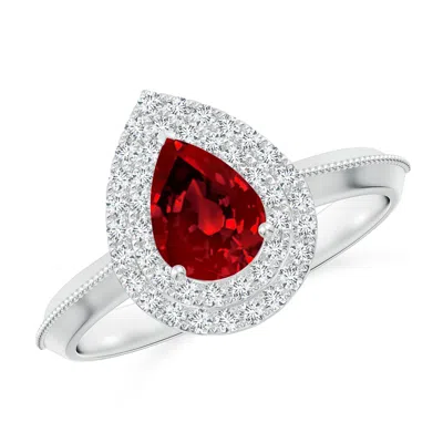 Angara Lab-grown Vintage Inspired Pear Ruby Double Halo Engagement Ring In Burgundy