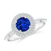 Angara Lab-grown Vintage Inspired Round Blue Sapphire Double Halo Engagement Ring In White Gold/deep Rich Blue