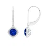 Angara Lab-grown Vintage Inspired Round Sapphire Halo Earrings With Filigree In White Gold/deep Rich Blue