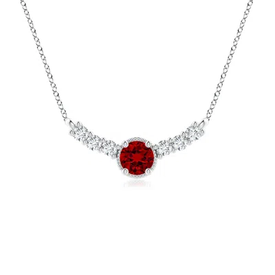 Angara Lab-grown Vintage Inspired Ruby And Lab Diamond Curved Bar Pendant In Metallic