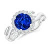 Angara Lab-grown Vintage Inspired Sapphire Flower And Vine Ring In White Gold/deep Rich Blue