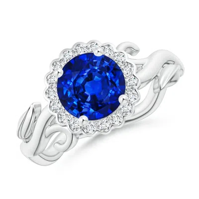 Angara Lab-grown Vintage Inspired Sapphire Flower And Vine Ring In Metallic
