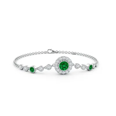 Angara Lab-grown Vintage Style Bezel-set Emerald And Lab Diamond Bracelet In Green