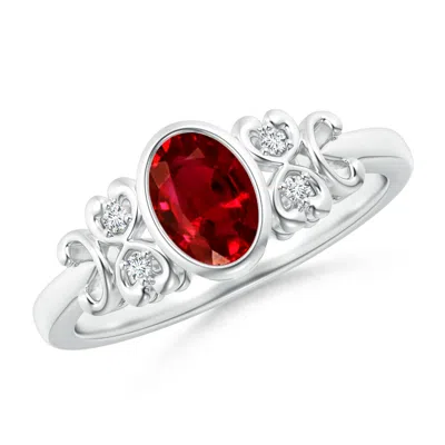 Angara Lab-grown Vintage Style Bezel-set Oval Ruby Ring With Diamonds In Red