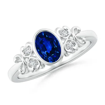 Angara Lab-grown Vintage Style Bezel-set Oval Sapphire Ring With Diamonds In Blue