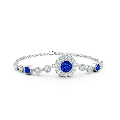Angara Lab-grown Vintage Style Bezel-set Sapphire And Lab Diamond Bracelet In Blue
