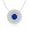 Angara Lab-grown Vintage Style Blue Sapphire Halo Pendant With Milgrain Detailing In White Gold/deep Rich Blue