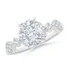Angara Lab-grown Vintage Style Cushion Rectangular Diamond Engagement Ring With Leaf Motifs In White Gold/f-g