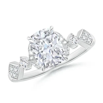 Angara Lab-grown Vintage Style Cushion Rectangular Diamond Engagement Ring With Leaf Motifs In Metallic