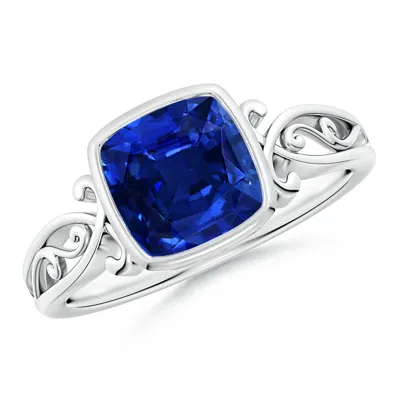Angara Lab-grown Vintage Style Cushion Sapphire Solitaire Ring In Blue