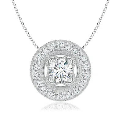 Angara Lab-grown Vintage Style Diamond Halo Pendant With Milgrain Detailing In Metallic