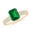 Angara Lab-grown Vintage Style Emerald-cut Emerald Engagement Ring With Accents In Yellow Gold/rich Green