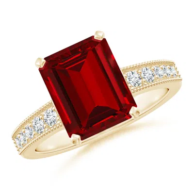 Angara Lab-grown Vintage Style Emerald-cut Ruby Engagement Ring With Accents In Gold