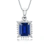 Angara Lab-grown Vintage Style Emerald-cut Sapphire Halo Pendant In White Gold/deep Rich Blue