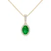 Angara Lab-grown Vintage Style Oval Emerald Halo Pendant In Yellow Gold/rich Green