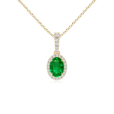 Angara Lab-grown Vintage Style Oval Emerald Halo Pendant In Green
