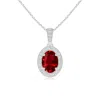 Angara Lab-grown Vintage Style Oval Ruby Pendant With Diamond Halo In White Gold/deep Rich Red