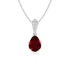 Angara Lab-grown Vintage Style Pear Ruby Drop Pendant With Diamonds In White Gold/deep Rich Red