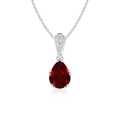 Angara Lab-grown Vintage Style Pear Ruby Drop Pendant With Diamonds In Red