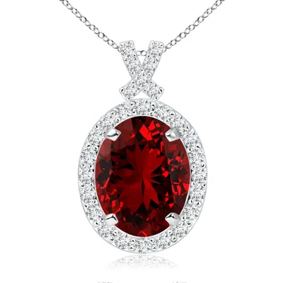 Angara Lab-grown Vintage Style Ruby Pendant With Lab Diamond Halo In Red