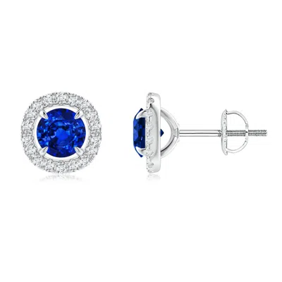 Angara Lab-grown Vintage Style Sapphire And Diamond Halo Stud Earrings In Metallic