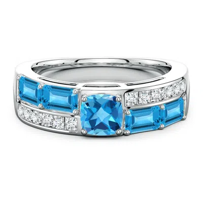 Angara Lee Harris X  2.35 Ctw Daisy Swiss Blue Topaz Double Shank Ring In Metallic