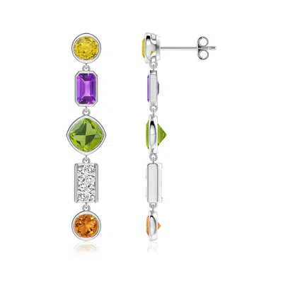 Angara Lee Harris X  3.12 Ctw Tina Multi-color Gemstone Asymmetric Linear Earrings