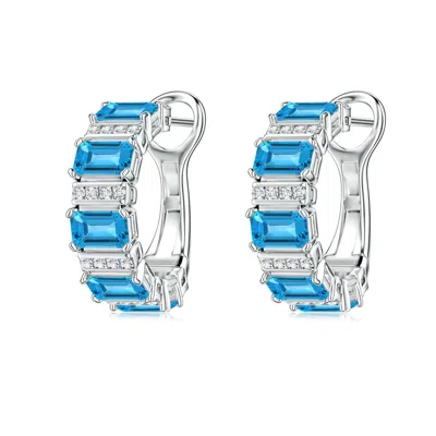Angara Lee Harris X  3.79 Ctw Drew Swiss Blue Topaz Hoop Earrings