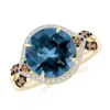 Angara London Blue Topaz Cocktail Ring With Coffee Diamond Accents In Yellow Gold/greenish Blue