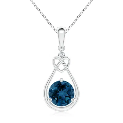 Angara London Blue Topaz Knotted Heart Pendant With Diamond In Metallic