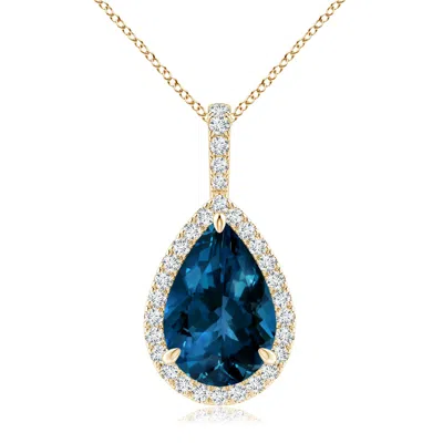 Angara London Blue Topaz Teardrop Pendant With Diamond Halo In Gold