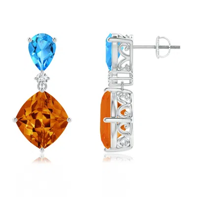 Angara Lozenge-shaped Citrine And Swiss Blue Topaz Dangle Earrings In Multi