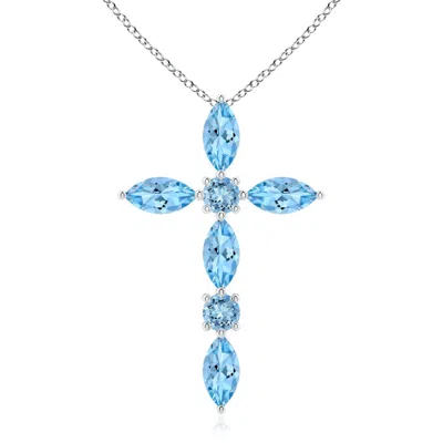 Angara Marquise And Round Aquamarine Cross Pendant In Metallic