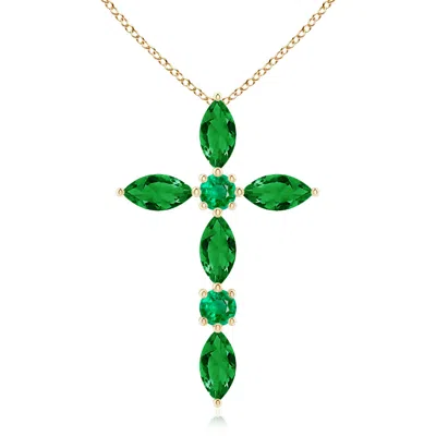 Angara Marquise And Round Emerald Cross Pendant In Green