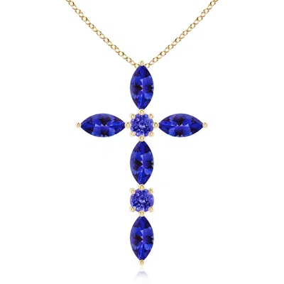 Angara Marquise And Round Tanzanite Cross Pendant In Blue